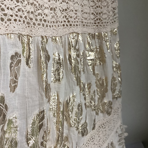 Me 2 Magic Maxi Dress Small Metallic Embroidered Gold  Boho Holiday Party - Picture 4 of 16